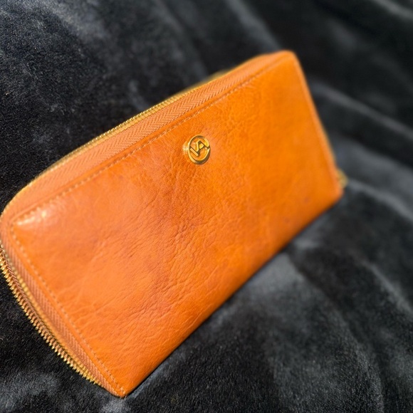 Valentina Tan Leather Wallet with Gold Zipper - Picture 12 of 13